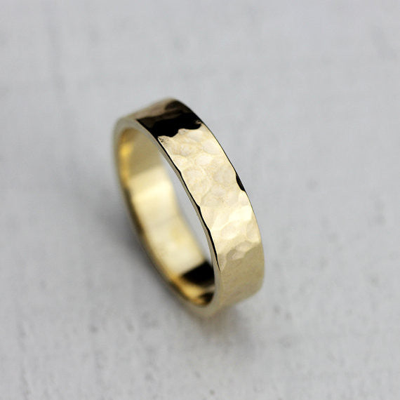 5mm wide hammered 14k gold ring