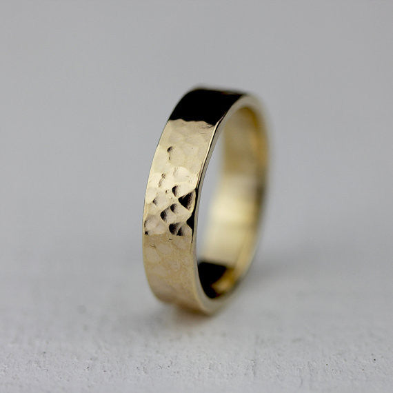 5mm wide hammered 14k gold ring