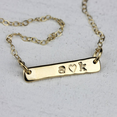 Personalized Gold Necklace Solid 14k Gold Bar Necklace