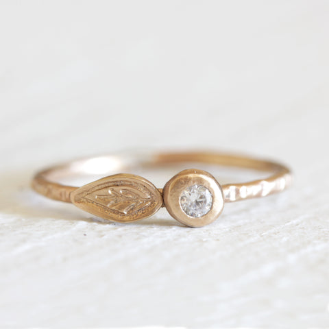 Gold, Diamond and Leaf ring