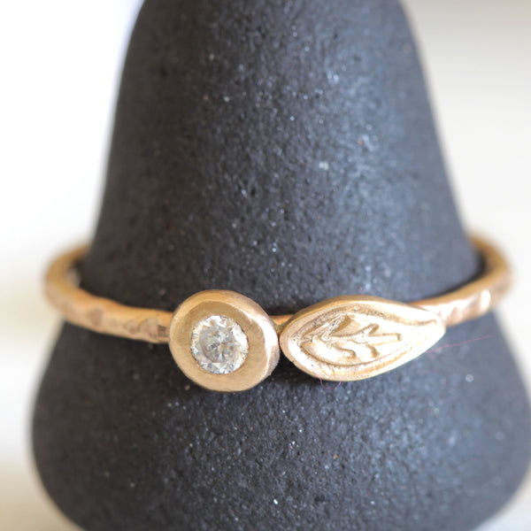 Gold, Diamond and Leaf ring