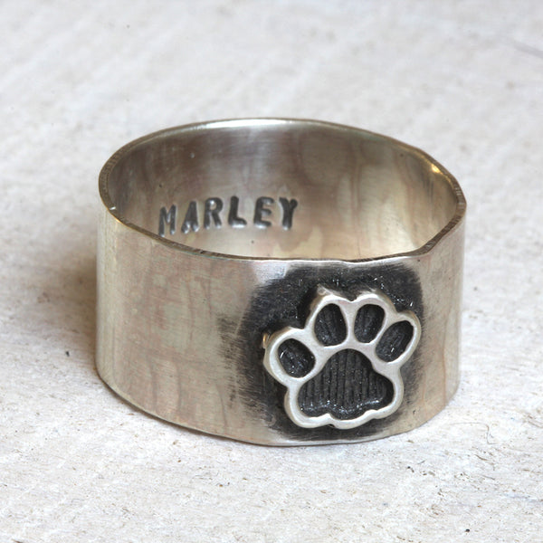 Pet memorial ring dog or cat paw ring