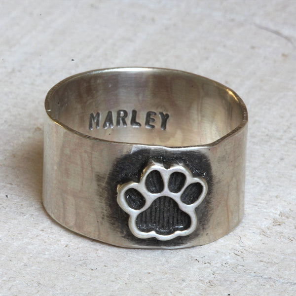 Pet memorial ring dog or cat paw ring