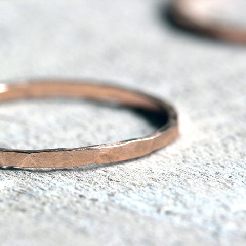 14k rose gold thin hammered band