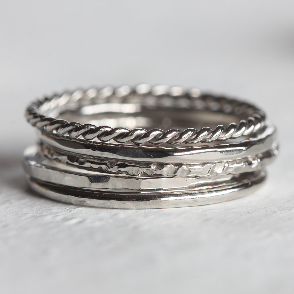 Platinum stacking rings set of 5 solid platinum rings – Praxis Jewelry
