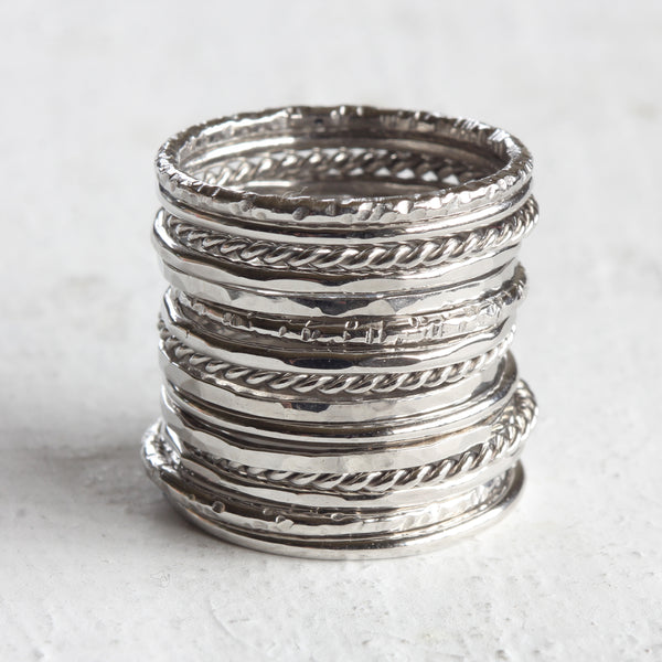 Platinum stacking rings - Large tall stack of 5 platinum rings