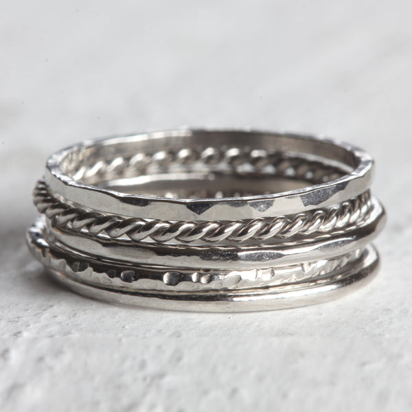 Platinum stacking rings - Large tall stack of 5 platinum rings