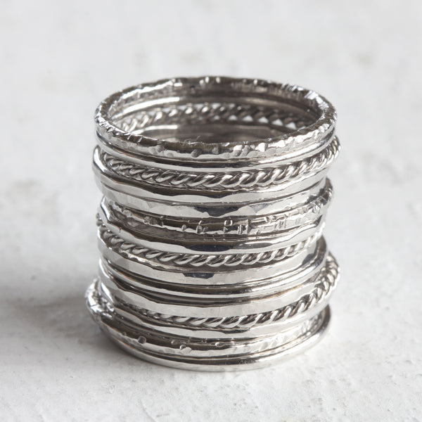 Platinum stacking rings - Large tall stack of 5 platinum rings