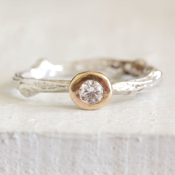 Twig branch diamond engagement ring