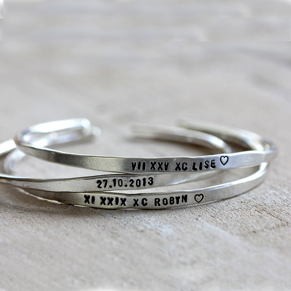 Personalized Silver Cuffs Brass, Silver or Gold Custom Bracelets