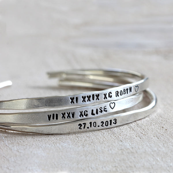 Personalized Silver Cuffs Brass, Silver or Gold Custom Bracelets