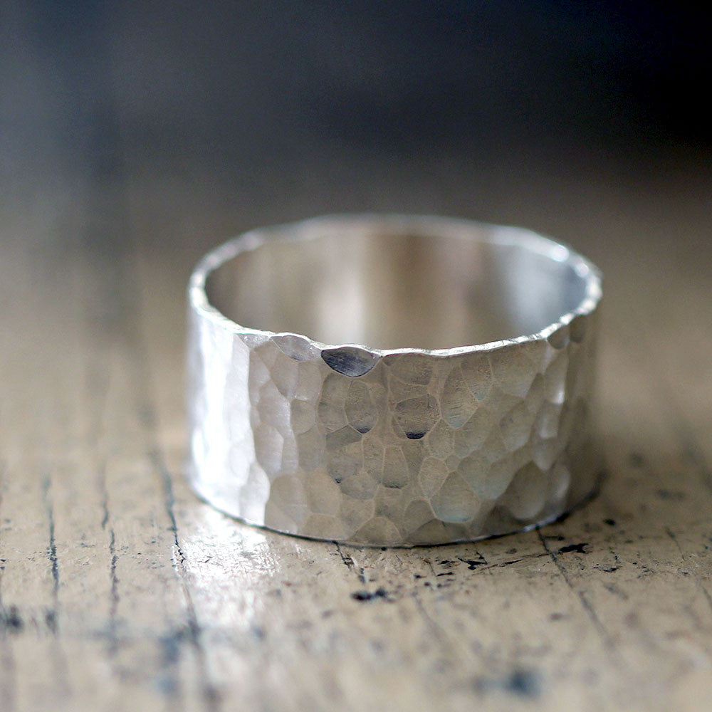 Hammered Wide Band Wedding Ring