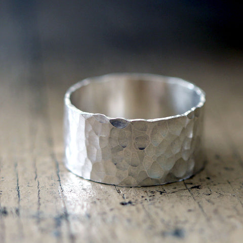 Hammered Wide Band Wedding Ring