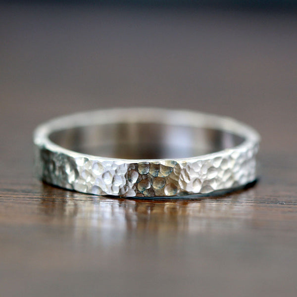 Narrow Hammered Silver Ring