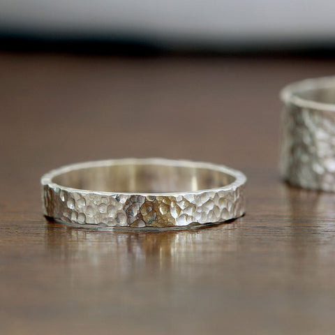 Narrow Hammered Silver Ring