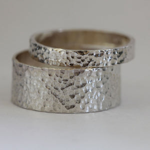 Hammered Silver Ring Wedding Ring Set