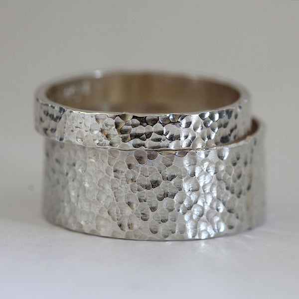 Hammered Silver Ring Wedding Ring Set
