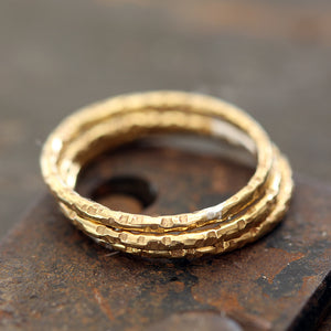 14k Gold Stacking Rings Textured set of 3