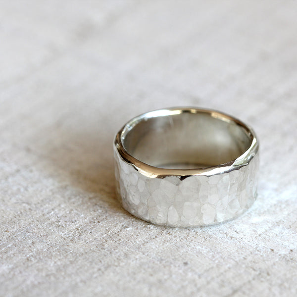 Sterling silver hammered rings - wedding ring set