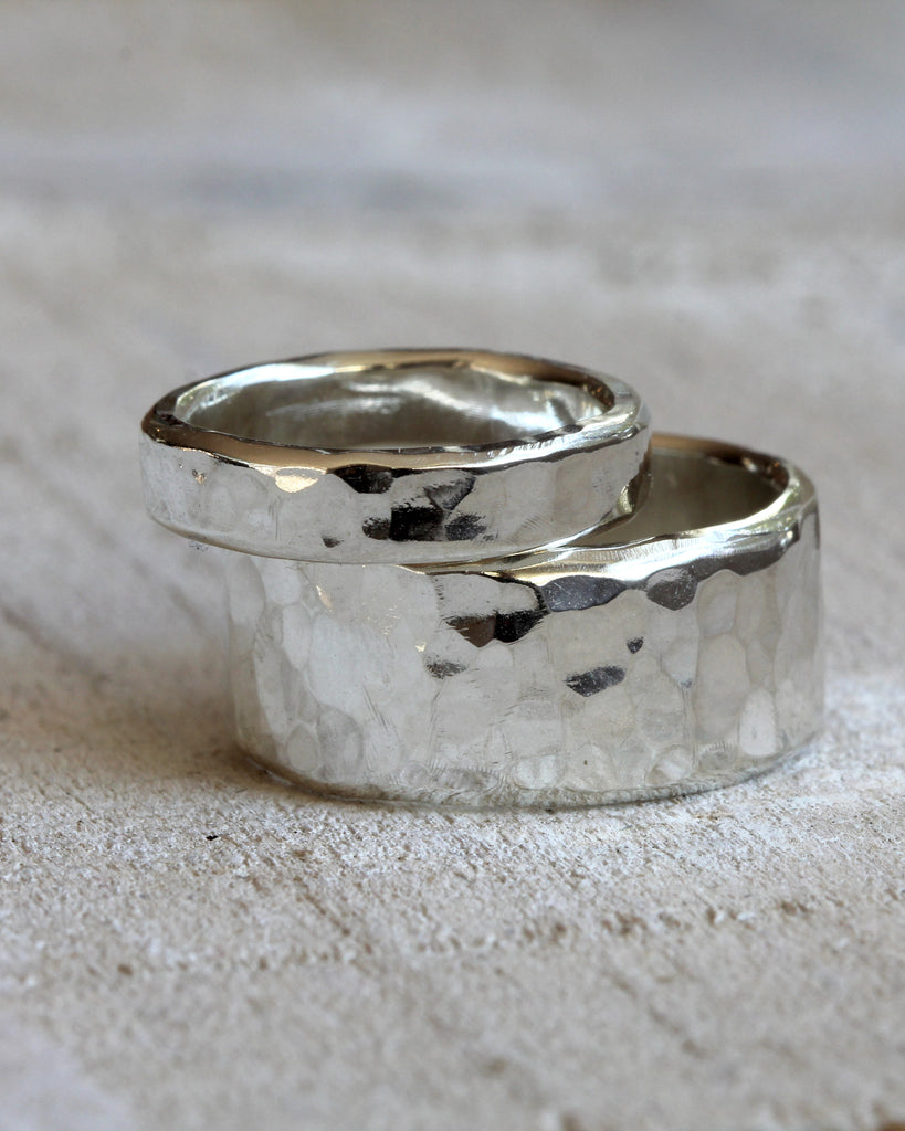 Sterling silver hammered rings - wedding ring set – Praxis Jewelry