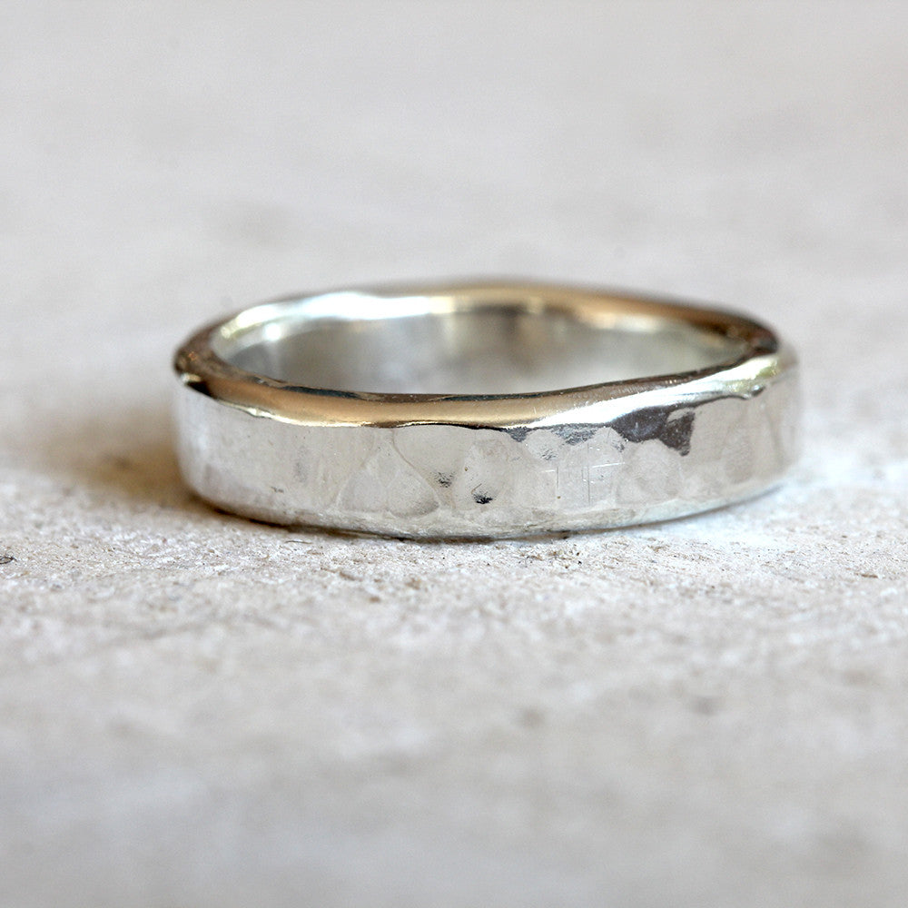 Thick Sterling Silver Hammered Ring for Men - Wedding Band For Him