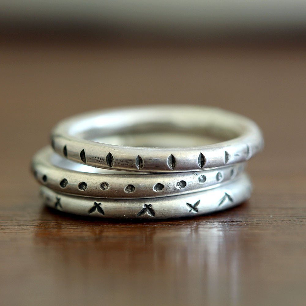 Decorative folk stacking rings – Praxis Jewelry