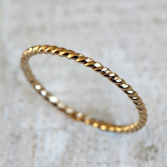 Solid 14k gold rope ring - twisted wire ring