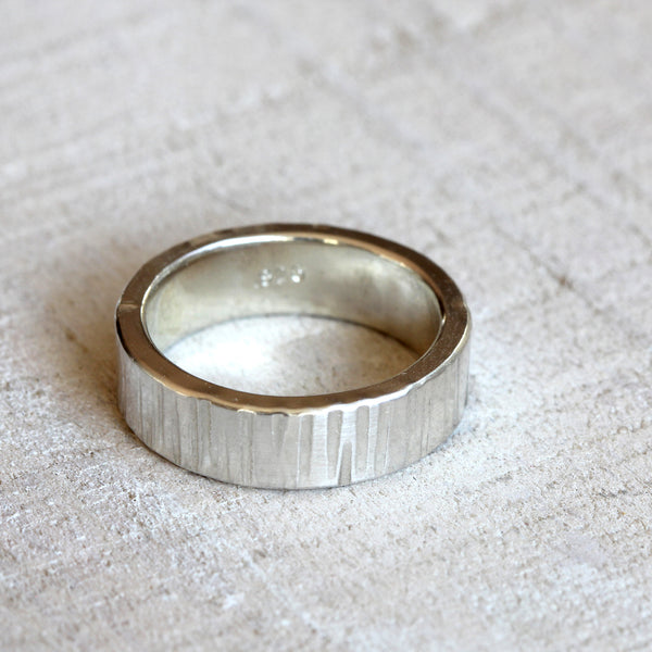 Wide Men's tree bark wedding ring