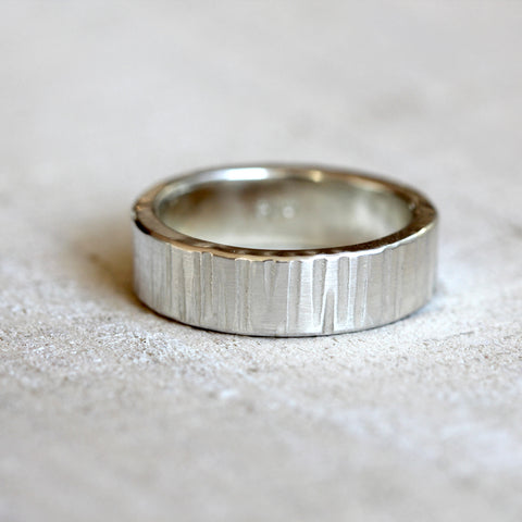 Wide Men's tree bark wedding ring