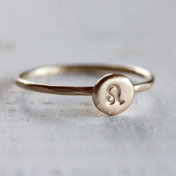 Solid Gold Zodiac Ring 14k Yellow or Rose gold stacking ring