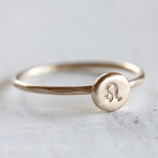 Solid Gold Zodiac Ring 14k Yellow or Rose gold stacking ring