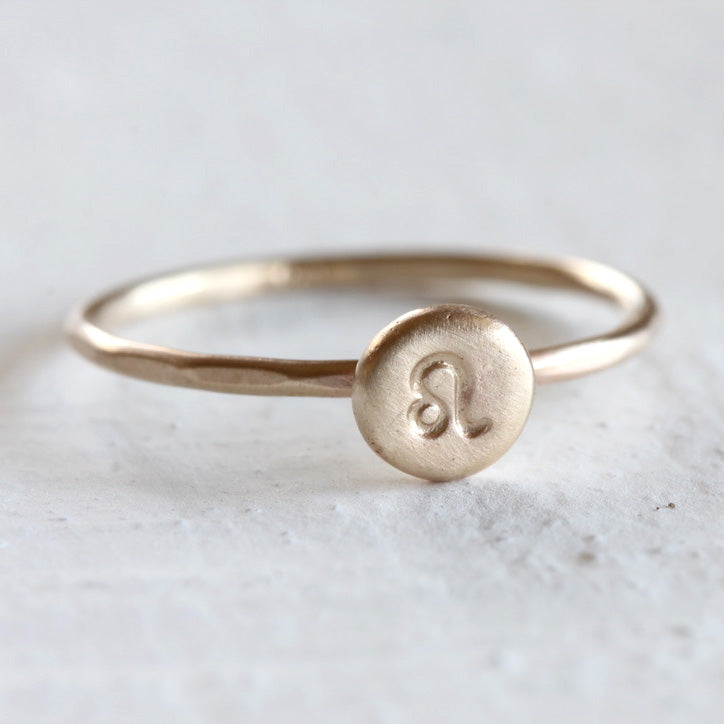 Solid Gold Zodiac Ring 14k Yellow or Rose gold stacking ring