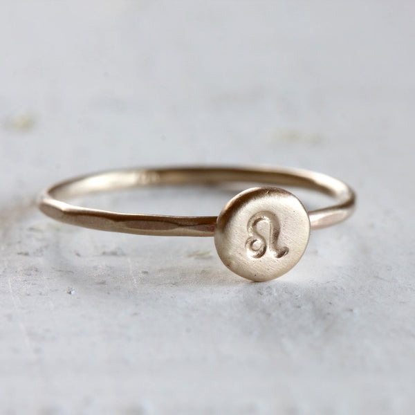 Solid Gold Zodiac Ring 14k Yellow or Rose gold stacking ring