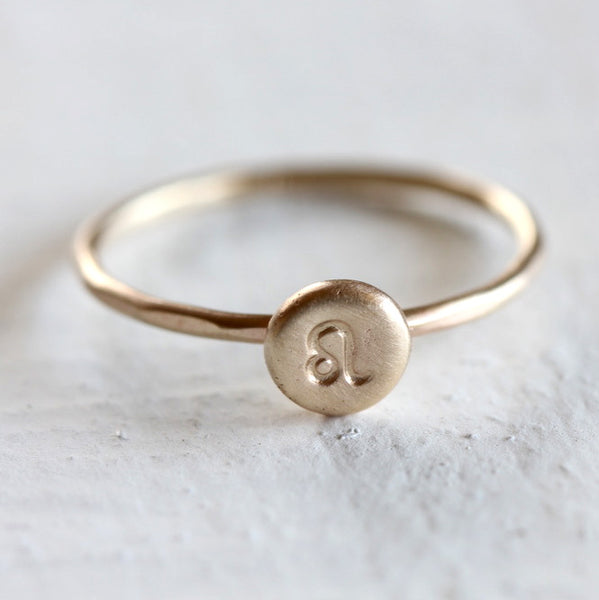 Solid Gold Zodiac Ring 14k Yellow or Rose gold stacking ring